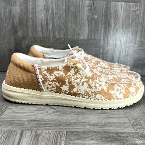 Hey Dude Wendy Shoes Womens 9 Brown White Bleached Floral Canvas Loafers NEW